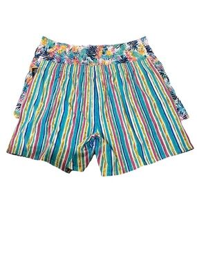 Woman Within Sz 5XL (38/40) 2 Pack Striped/Tropical Print Shorts Beach Wear